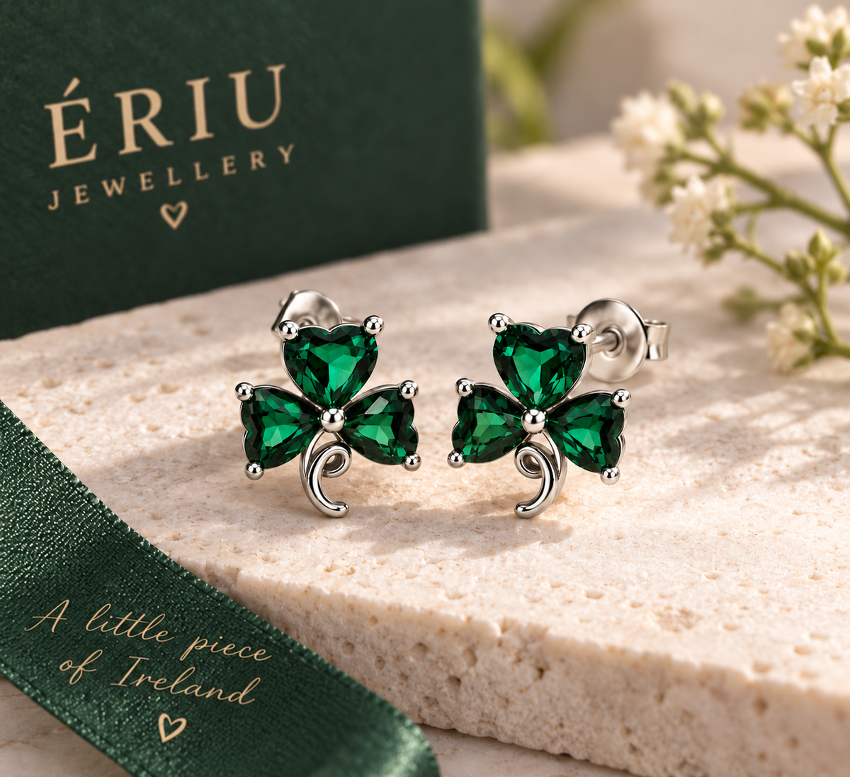 Emerald Shamrock Studs.