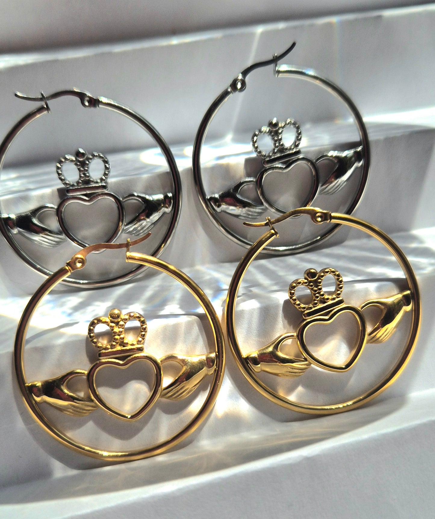 Floating Claddagh Hoops