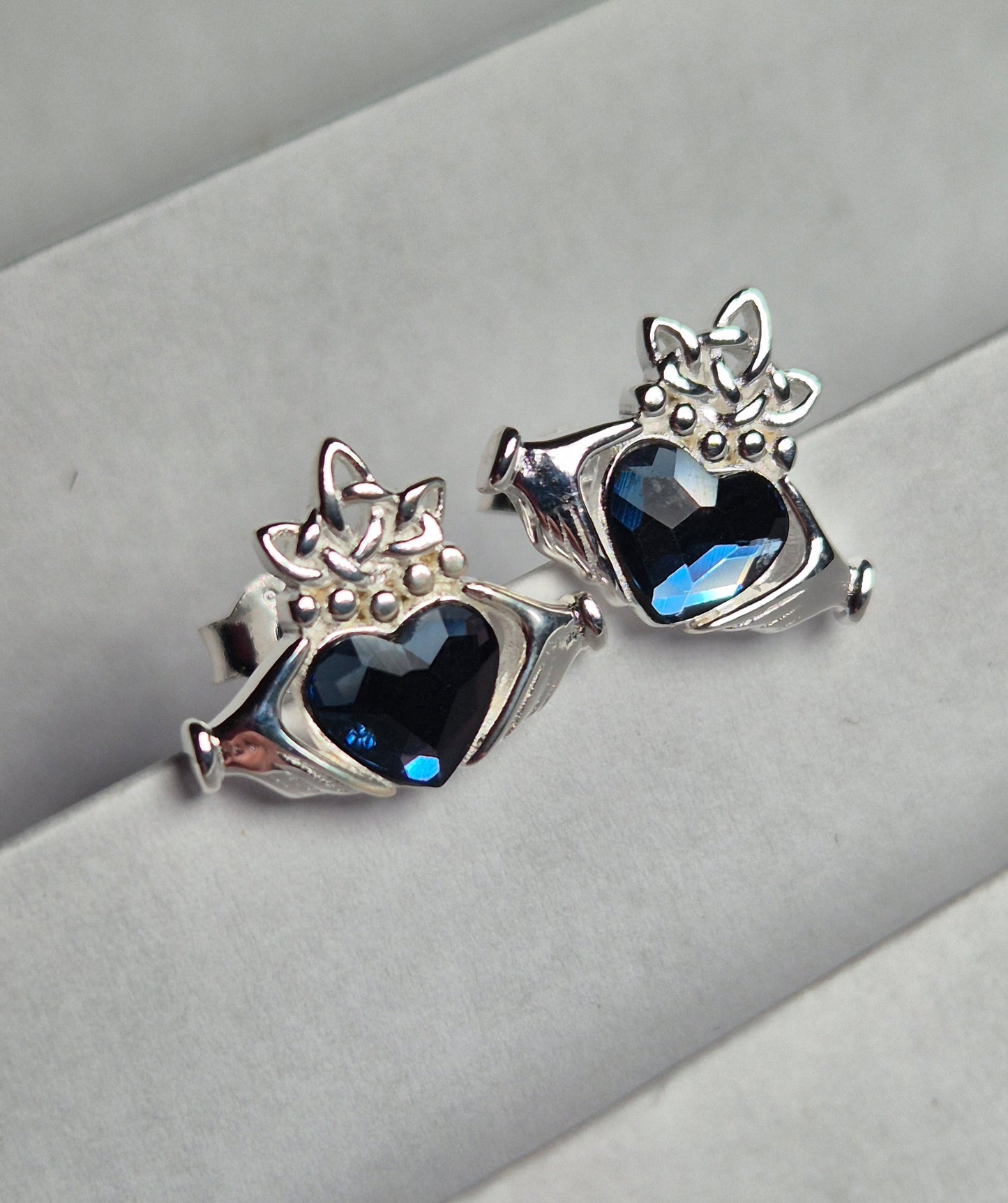 Blue Crystal Claddagh Earrings