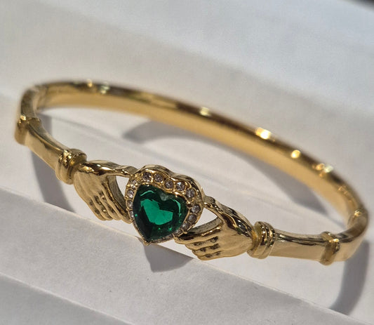 Fenian Claddagh Bangle Emerald