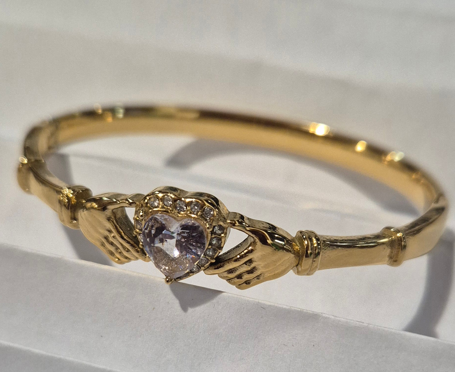 Fenian Claddagh Bangle White Zircon