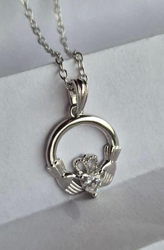Claddagh Necklace White Zircon