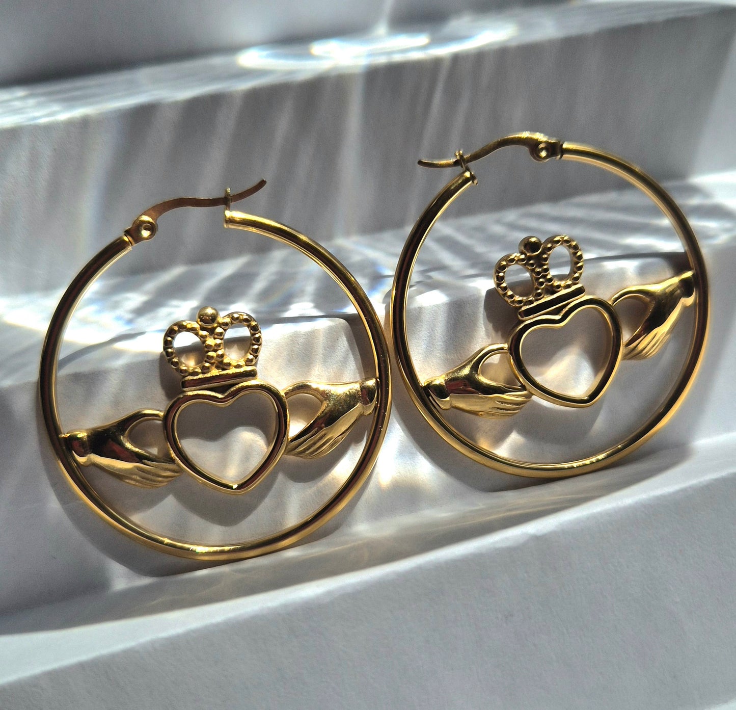 Floating Claddagh Hoops