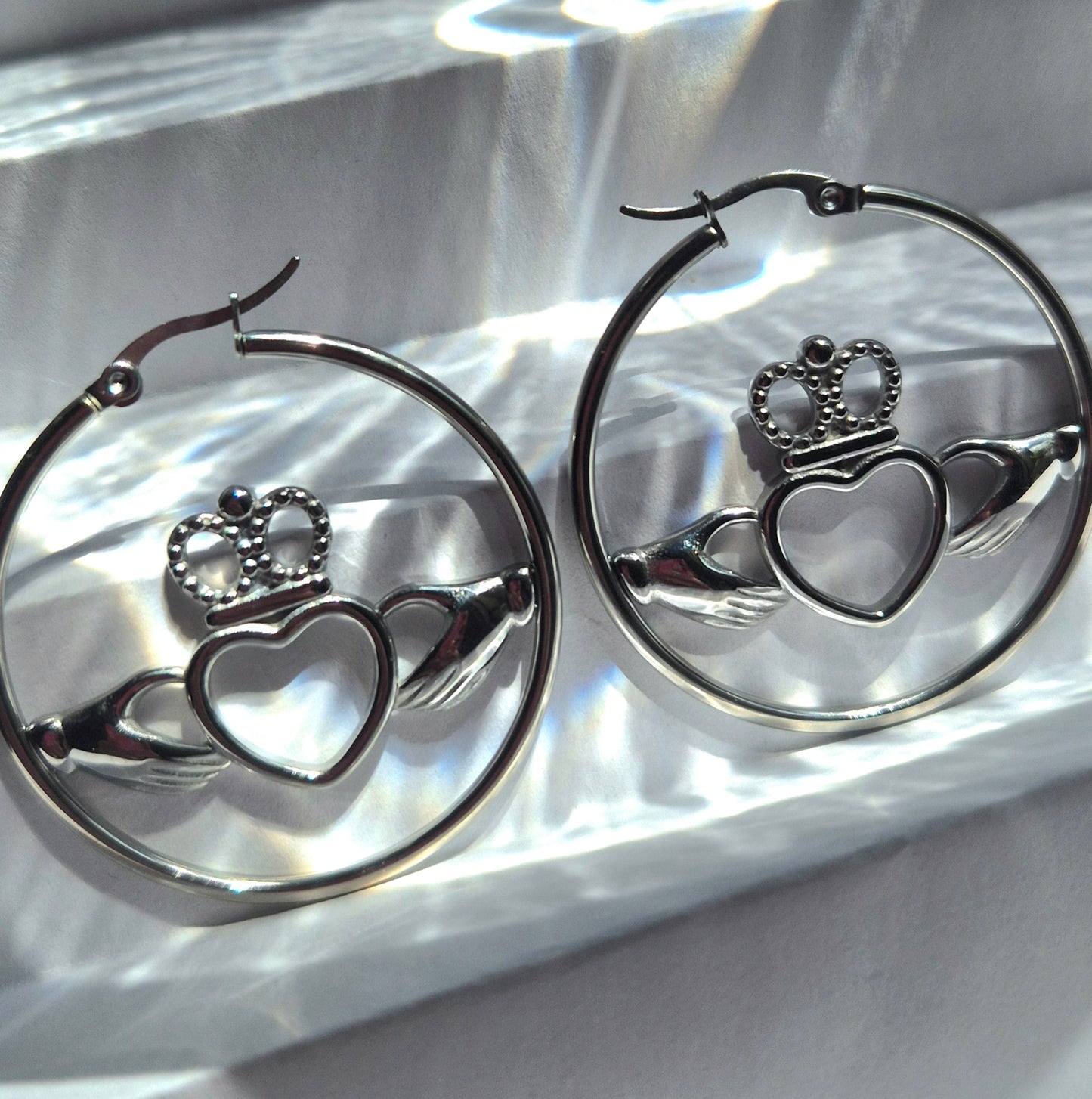 Floating Claddagh Hoops